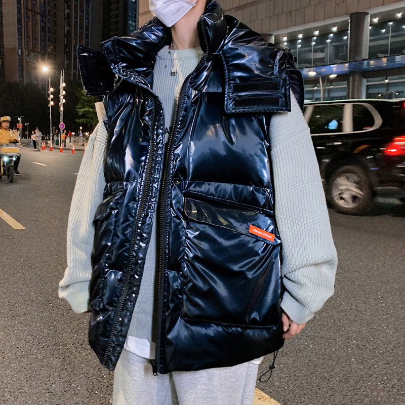 藏蓝色羽绒服连帽可拆卸亮面白鸭绒马甲工装外套2021/P360,男装羽绒服,星座1506-1