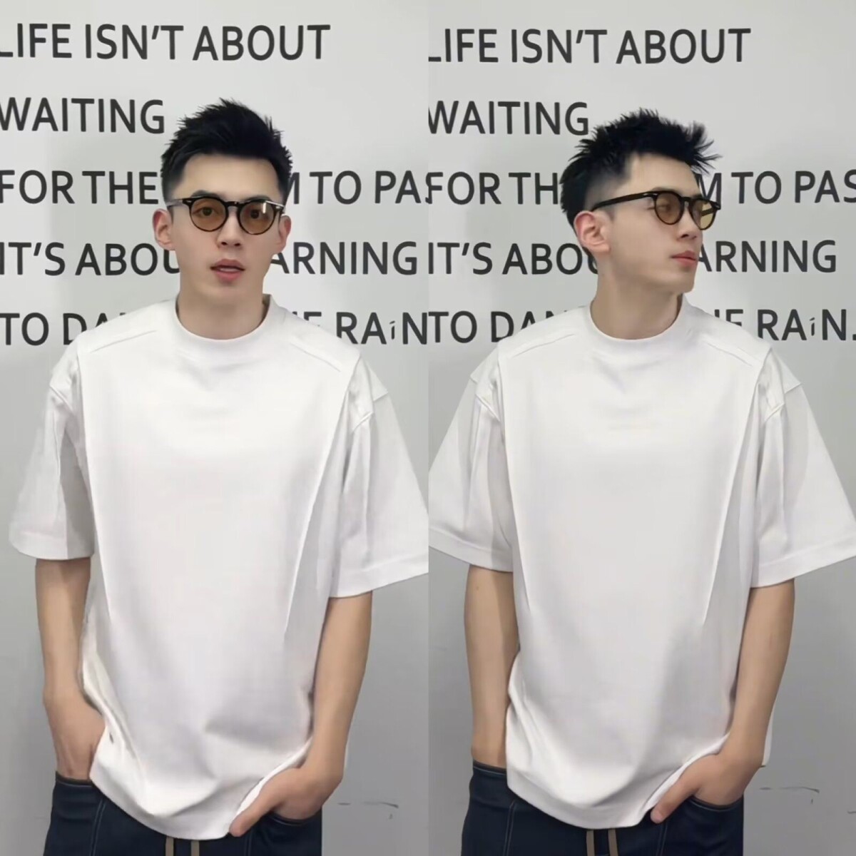 1506-1/TY801/P34新款高克重结构拼接圆领短袖男图片
