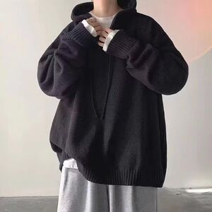 1506-1/M10381/P46秋冬重磅保暖加厚羊毛混纺毛绒大廓形连帽毛衣图片
