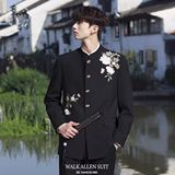 1506-1/XXZ121/P66外小立领中开白玉兰刺绣新中式西装炸街，男装西服套装，星座1506-1