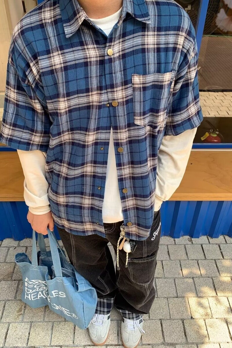 1506-1/CC4501/P55格子长袖衬衫日系港风ins宽松衬衣,男装衬衫,星座1506-1