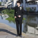 1506-1/XXZ121/P66外小立领中开白玉兰刺绣新中式西装炸街，男装西服套装，星座1506-1