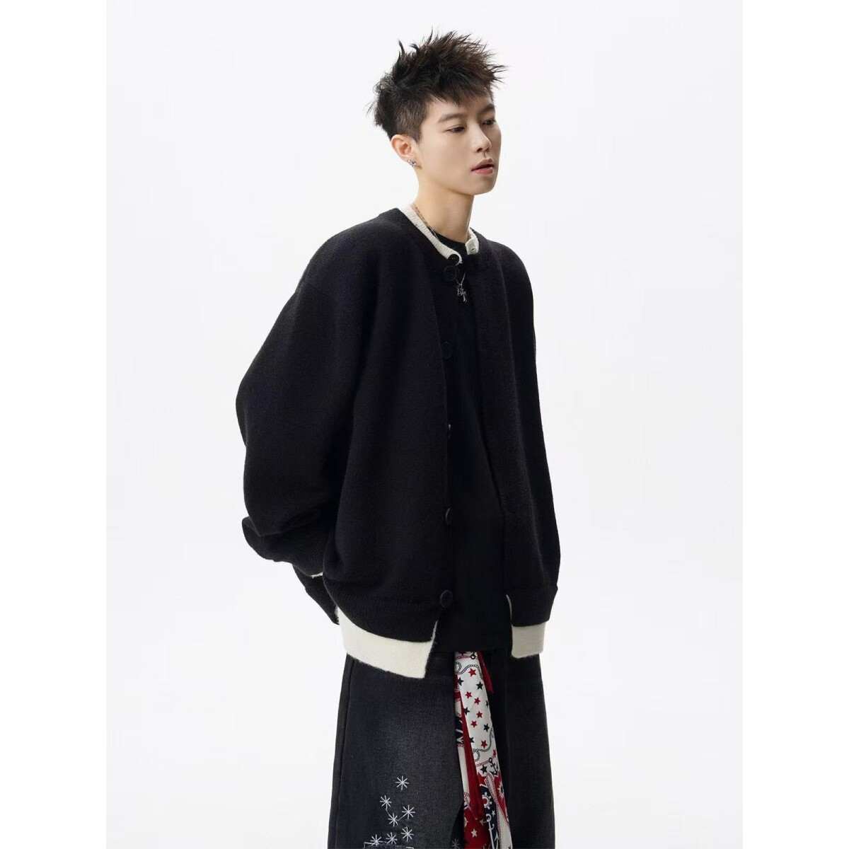 1506/M50141/P70撞色拼接假两件开衫毛衣外套男冬针织衫上衣2，男装针织衫/毛衣，星座1506-1