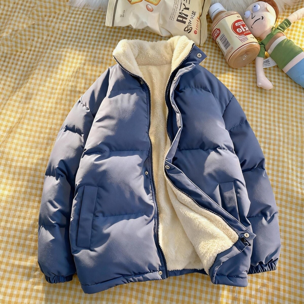 1506/MJK7771/P59原宿风纯色加羊羔绒棉衣面包服5，男装棉衣，星座1506-1