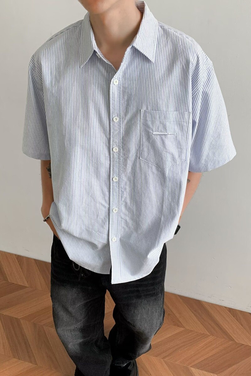 1506-1/CC2201/P37日系CityBoy蓝色条纹短袖衬衫男,男装T恤,星座1506-1