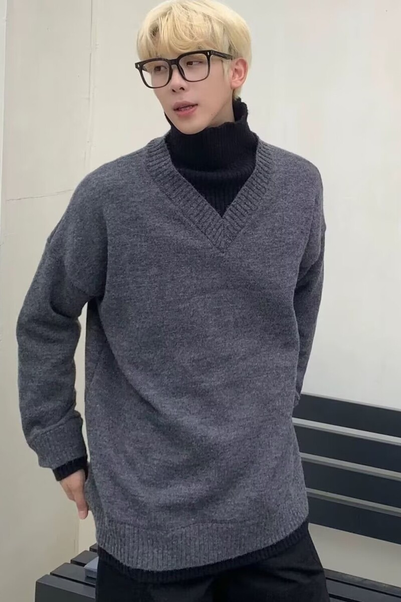 1506/M9101/P52秋冬季纯色假两件拼接V领套头针织衫男2,男装针织衫/毛衣,星座1506-1
