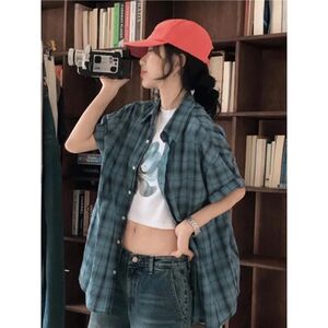 1506-1/CCS3701/P37新款时尚百搭性感显瘦气质格子衬衫图片