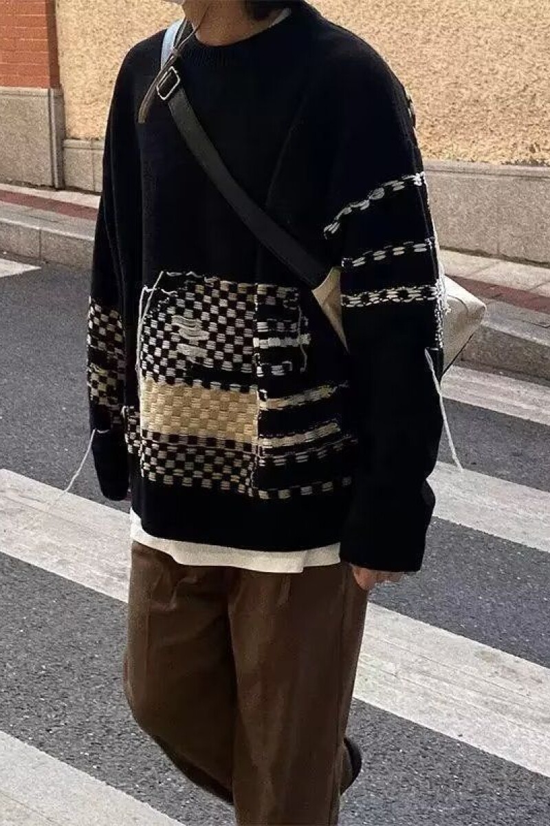 1506/M01331/P52加厚毛衣复古拼接流苏针织衫日系休闲圆领毛衣1,男装针织衫/毛衣,星座1506-1