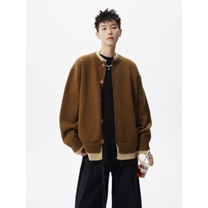 1506/M50141/P70撞色拼接假两件开衫毛衣外套男冬针织衫上衣1图片