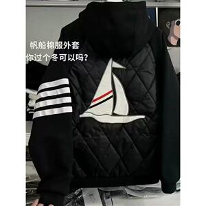 1506/MA3701/P77冬季新款潮流拼接棉衣男女连帽拉链保暖棉服外套1图片