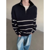 1506/M31171/P54美式半高领拉链欧货条纹修身长袖卫衣立领1，男装卫衣，星座1506-1