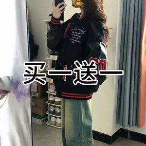 1506-1/JK191/P63美式复古撞色棒球服外套毛巾绣新款飞行员夹克潮图片