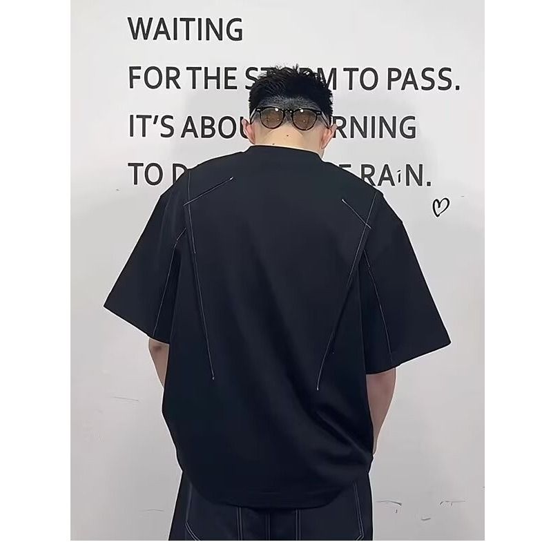 1506-1/TY801/P34新款高克重结构拼接圆领短袖男,男装T恤,星座1506-1