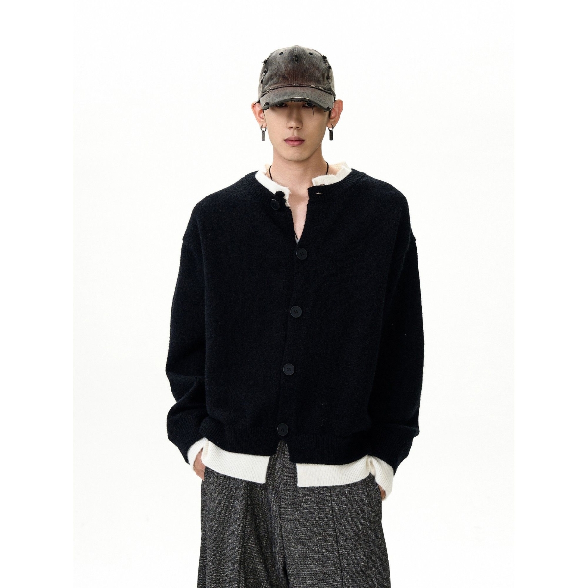 1506-1/M50141/P70撞色拼接假两件开衫毛衣外套男，男装针织衫/毛衣，星座1506-1