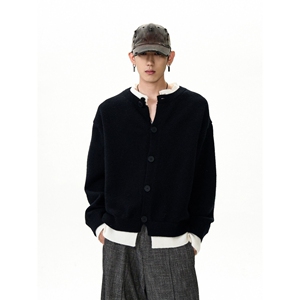 1506-1/M50141/P70撞色拼接假两件开衫毛衣外套男，男装针织衫/毛衣，星座1506-1