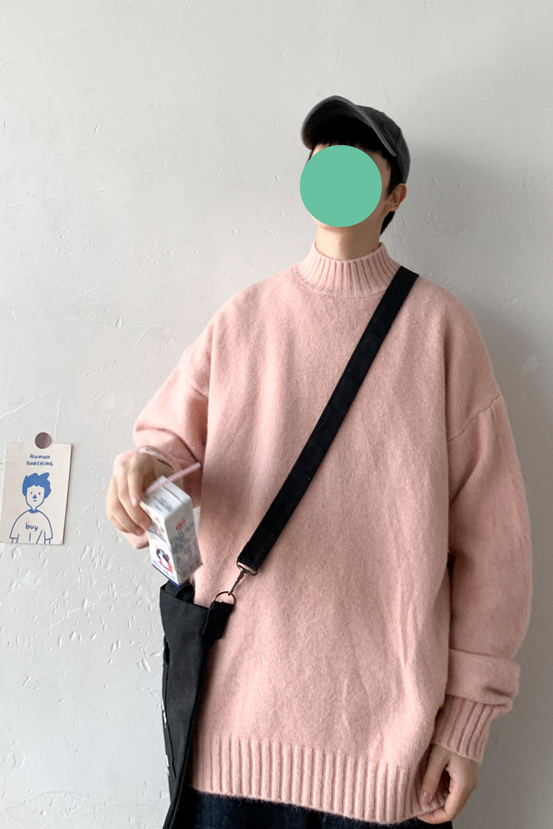 秋冬情侣中性加厚纯色宽松半高领线衣针织衫毛衣打底粉MY11/,男装针织衫/毛衣,星座1506-1