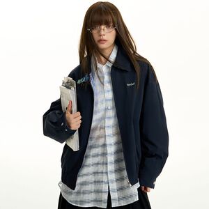 1506-1/J6351/P69设计感双面穿学院风格纹翻领工装夹克男图片