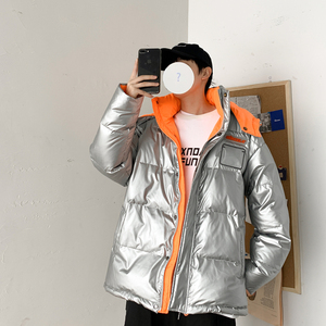 情侣羽绒服面包服短款连帽明星同款白鸭绒亮面加厚外套2021/图片