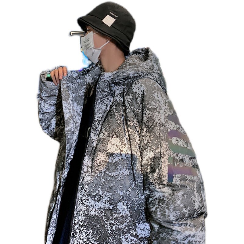 男士烫画夜光迷彩保暖羽绒服工装冬季连帽潮流宽松2066/,男装羽绒服,星座1506-1