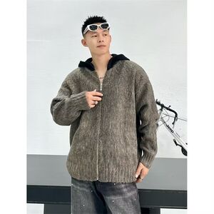 1506/MX0561/P58秋冬美式连帽针织衫男士时尚拉链开衫外套1图片