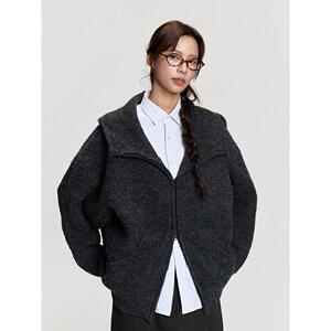 1506/W35031/P92灰色开衫加厚短款连帽卫衣秋冬外套图片