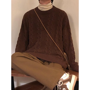 1506/M31971/P59日系麻花长袖毛衣男女款加厚宽松圆领线衣内搭1图片