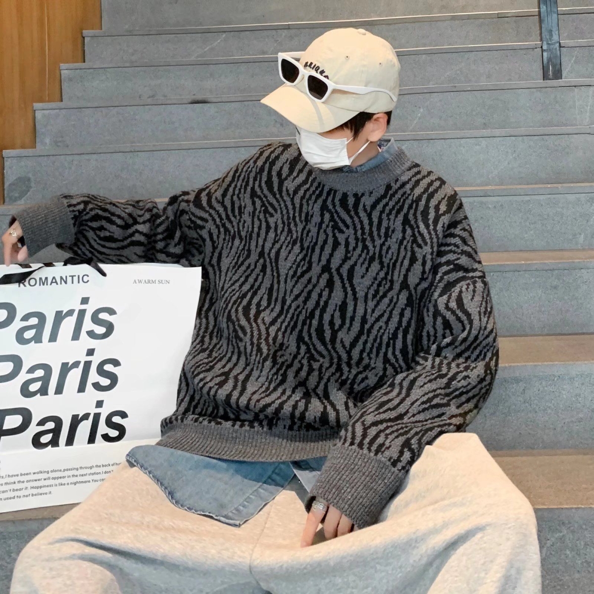 1506/M01101/P49新款斑马纹长袖毛衣男外套情侣款百搭上衣针织衫1，男装针织衫/毛衣，星座1506-1