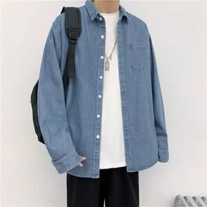 1506-1/CC131/P46日系复古做旧长袖牛仔衬衫男图片