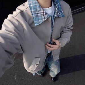 1506-1/J12061/P66春秋季新款拼接撞色宽松飞行服翻领夹克男图片