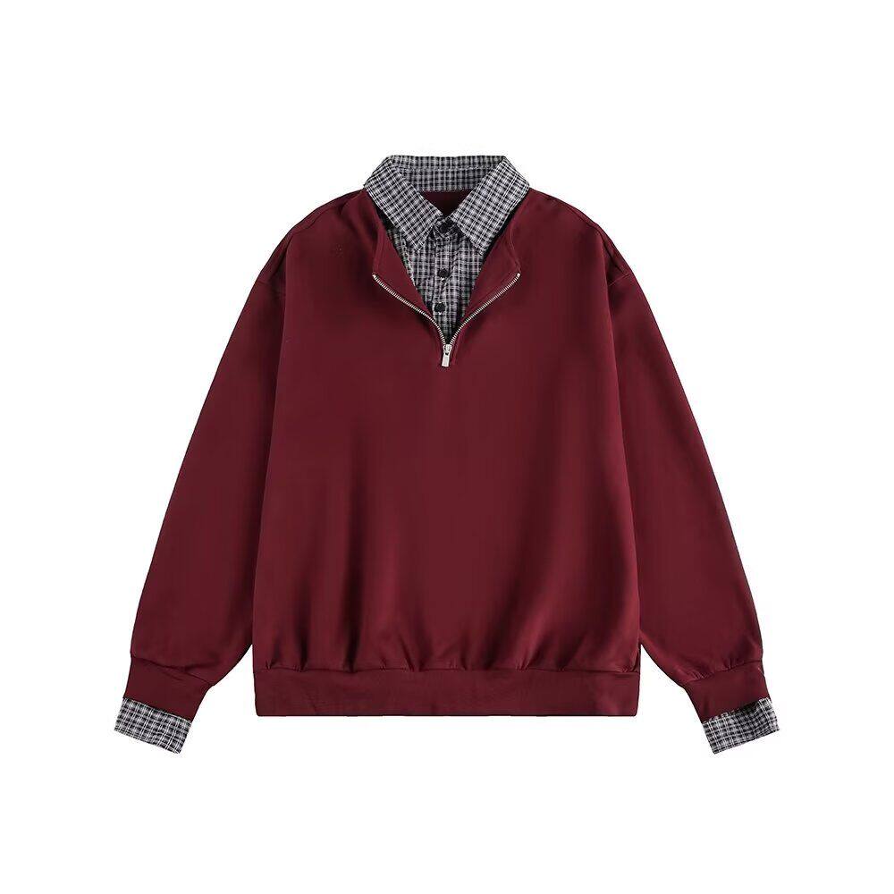 1506-1/MT5321/P48翻领羊毛镂空毛衣格纹假两件针织衫OE潮，男装针织衫/毛衣，星座1506-1