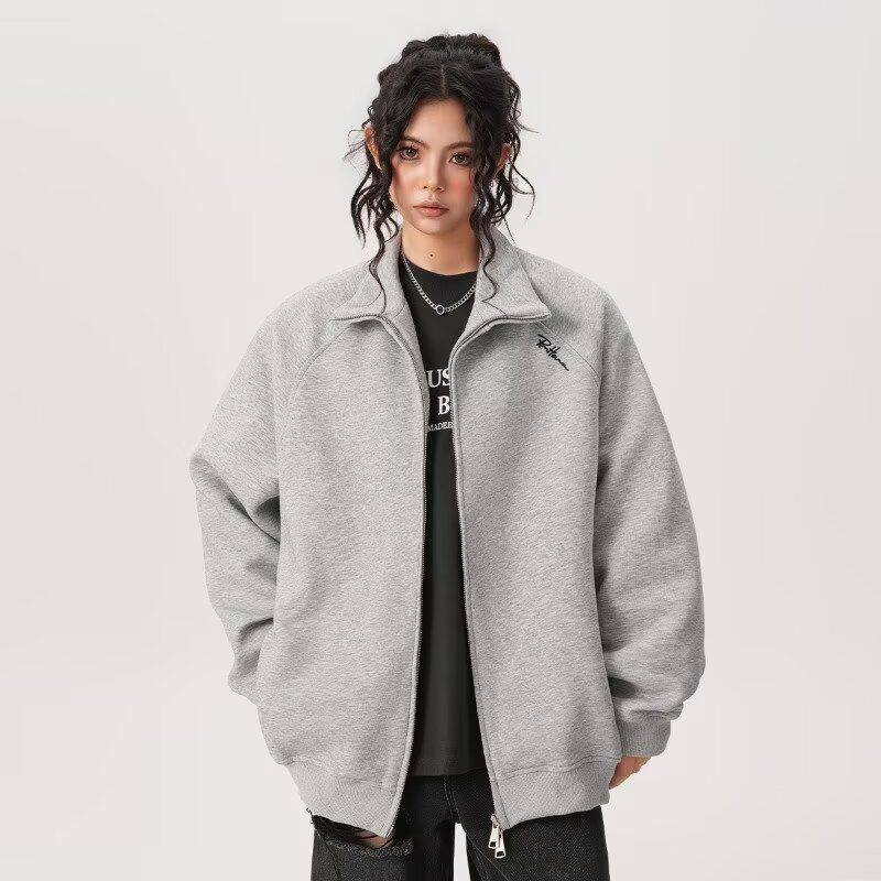 1506/WRW321/P54美式刺绣开衫卫衣男女秋冬宽松双拉链立领外套3,女装短外套,星座1506-1