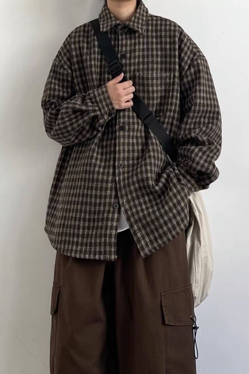 1506-1/CJ201/P44格子衬衫外套男春秋冬长袖宽松慵懒风，男装衬衫，星座1506-1