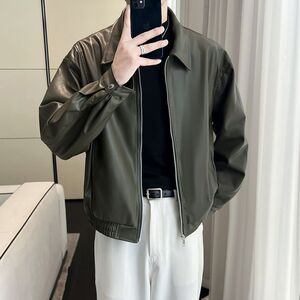 1506-1/JW6391/P70痞帅Pu皮衣小众设计感潮牌双拉链垫肩皮夹克男图片