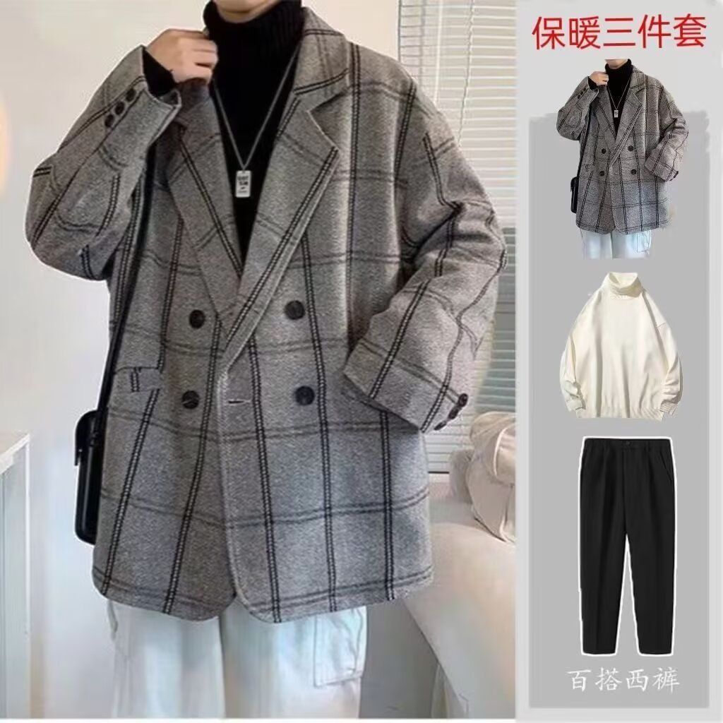 1506/J2031/P69男款慵懒风韩版潮流百搭宽松格子毛呢夹克上衣1,男装夹克,星座1506-1