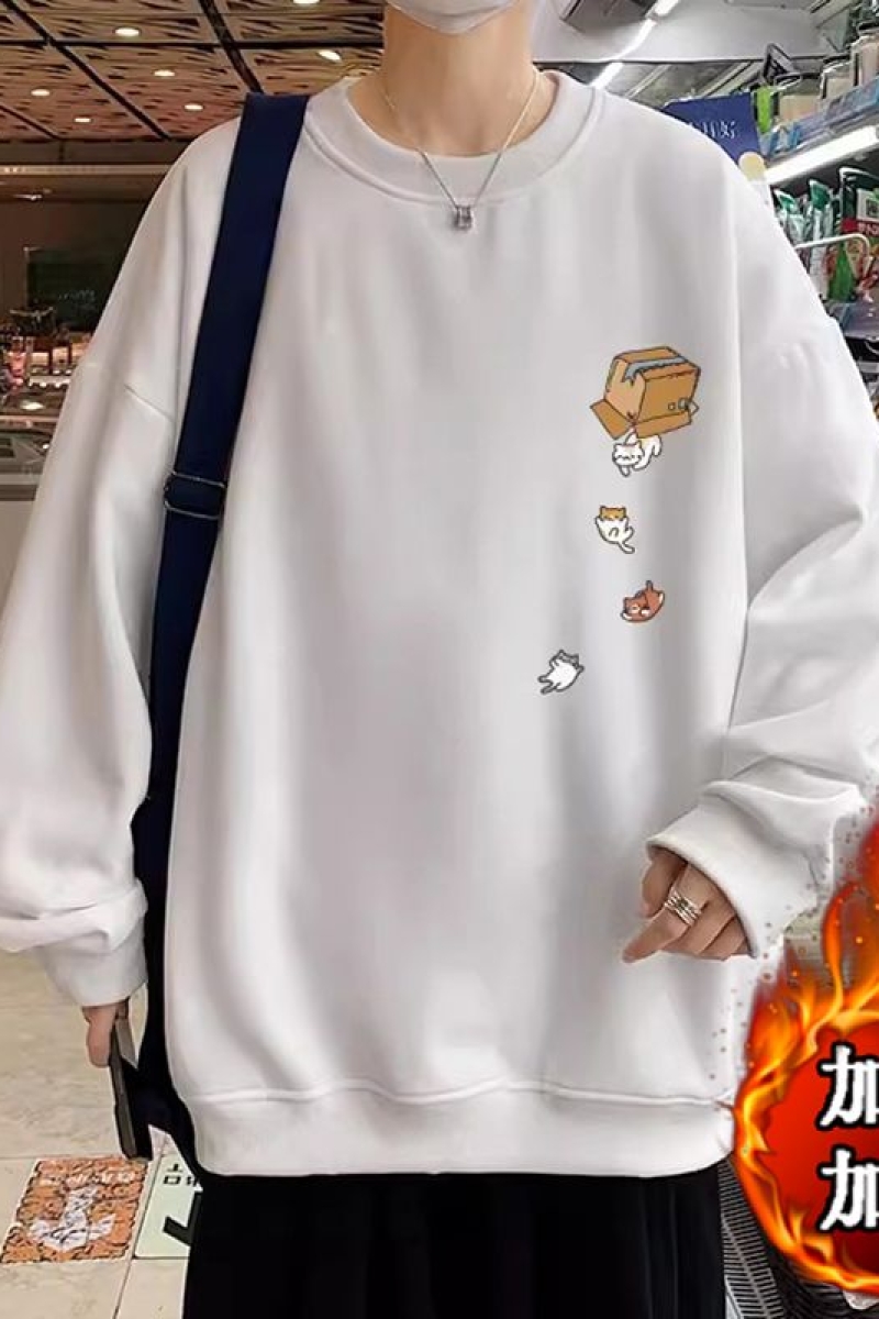 1506-1/TE1451/P34猫咪印花圆领长袖t恤男小众设计感，男装T恤，星座1506-1
