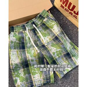磨毛格子拼接运动短裤男夏季潮牌设计感薄款透气宽松休闲五分裤子图片
