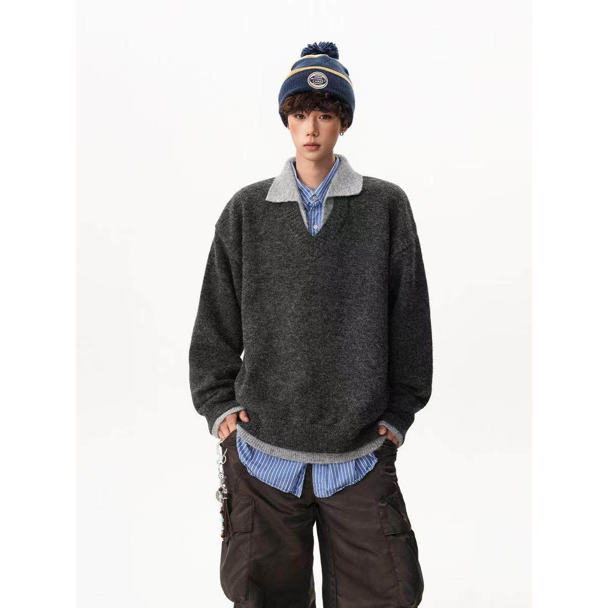 1506-1/M50121/P71冬季翻领老钱风针织衫上衣慵懒风外套图片