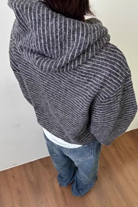 1506/WF401/P77美式复古新款条纹拉链开衫连帽卫衣2图片