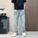 1506-1/KFGK8641/P53复古做旧破洞浅蓝色牛仔裤男，男装牛仔裤，星座1506-1
