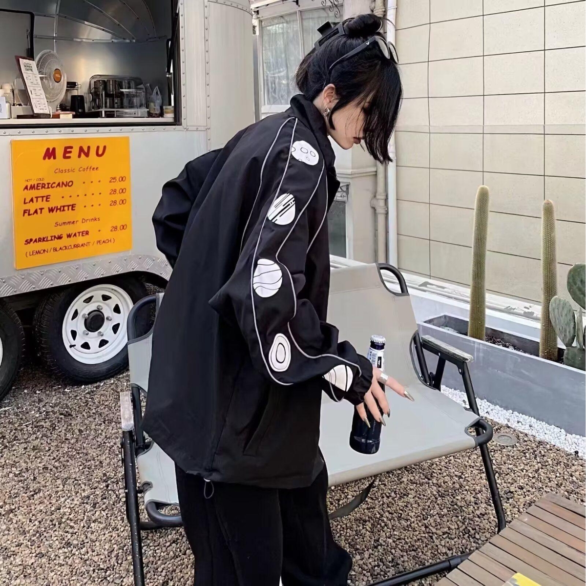 1506-1/JZ351/P45梭织刺绣插肩袖白色风衣拉链夹克，男装风衣，星座1506-1