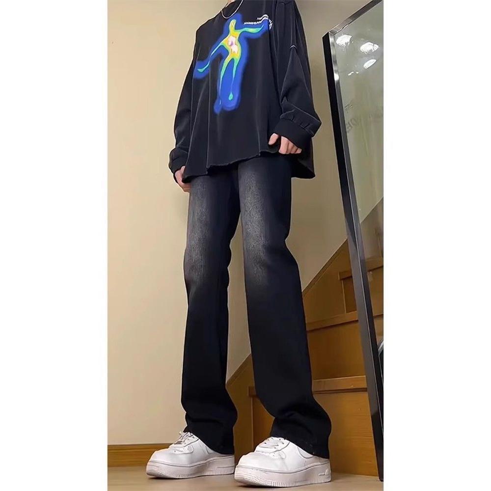 1506/KJ3762-91/P40磨黑微喇叭牛仔裤显高显瘦修身直筒宽松长裤1,男装牛仔裤,星座1506-1