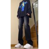1506/KJ3762-91/P40磨黑微喇叭牛仔裤显高显瘦修身直筒宽松长裤1，男装牛仔裤，星座1506-1