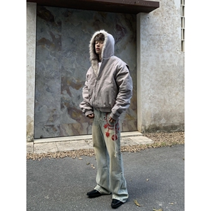 1506/M99251/P89美式复古短款连帽毛领棉服女冬派克服棉衣外套1图片