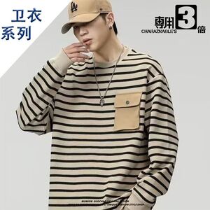 1506-1/WJD031/P38新品男士条纹长袖t恤男潮流体恤男款图片