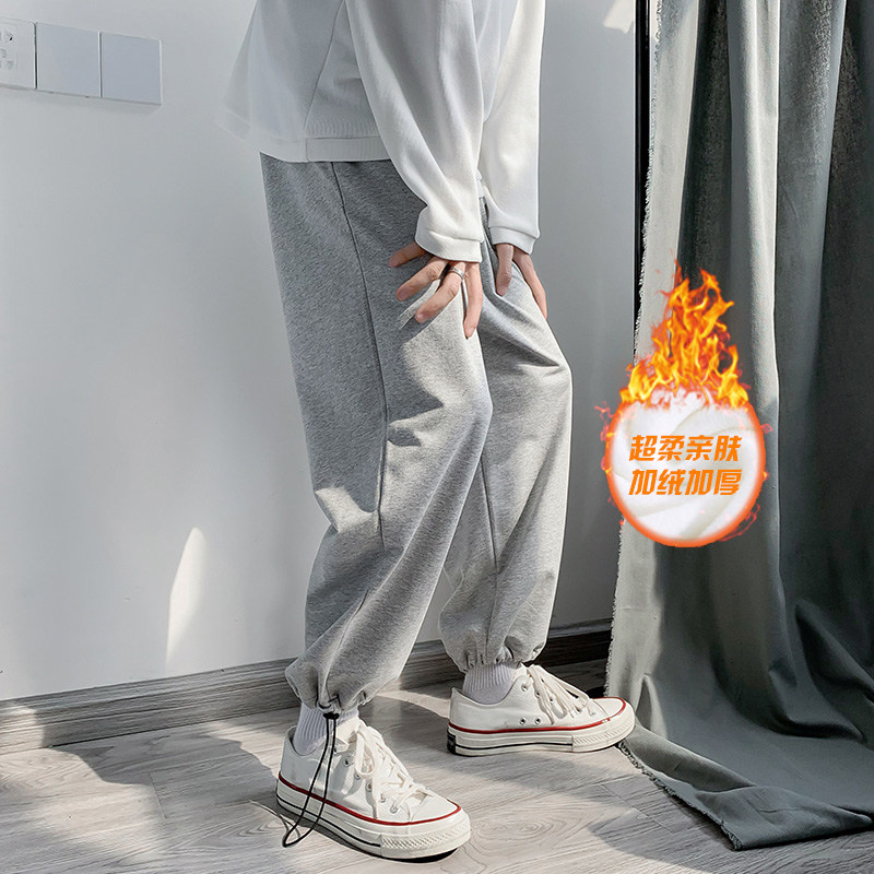 加绒黑色纯色休闲运动裤加厚卫裤休闲裤男士裤子冬W/,男装休闲裤,星座1506-1