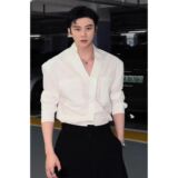 1506-1/C201931/P45白色V领设计感衬衫男长袖春秋衬衣男士，男装衬衫，星座1506-1