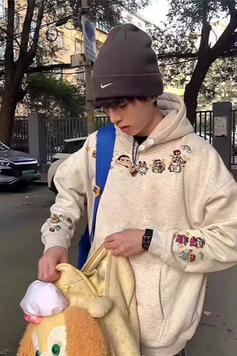 1506/WYT161/P52原创可爱蜡笔小新刺绣连帽卫衣百搭上衣2,男装卫衣,星座1506-1