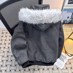 1506/M3671/P86毛呢棉服男女冬季保暖毛领拼接情侣棉衣外套2图片