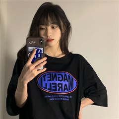 Real top loose letter print round neck Short Sleeve T-Shirt NEW