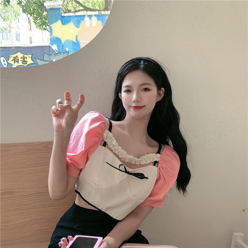 Real shot short sleeve T-shirt slim fit short shirt design sense niche top